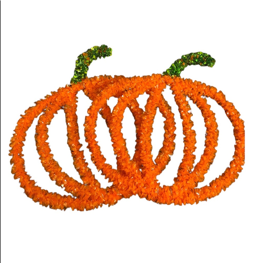 Vintage 2 piece retro shiny tinsel pumpkin hanging decor Orange Halloween @